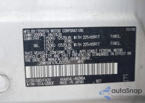 2019 Toyota Rav4 Xle из США, поврежденный, VIN JTMP1RFV7KJ001291